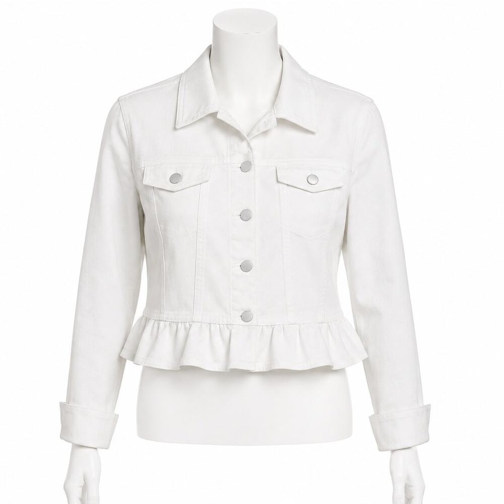 Calvin Klein Ruffle-Hem Jacket - White - Size XL
